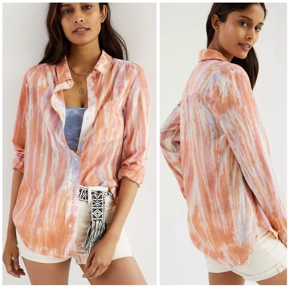 NWT Anthropologie Pilcro‎ The Cate Classic Buttondown Blouse Shirt Sz S Orange